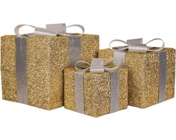 Housevitamin- Cadeau Set van 3 - Kerstcadeau 2025 - Relatiegeschenk - Led Lamp - Goud/ Zilver - 15cm/20cm/25cm