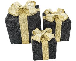 Housevitamin- Cadeau Set van 3 - Kerstcadeau 2025 - Relatiegeschenk - Led Lamp - Zwart/ Goud- 15cm/20cm/25cm