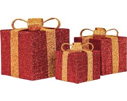 Housevitamin- Cadeau Set van 3 - Kerstcadeau 2026 - Relatiegeschenk - Led Lamp - Rood/ Goud - 15cm/20cm/25cm