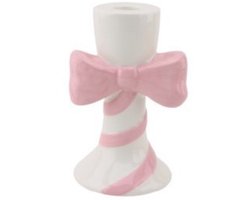 Housevitamin Kaarshouder-Kandelaar - Strik - Keramiek - 9x8x14cm - Wit/ Roze