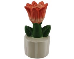 Housevitamin Kaarshouder- Kandelaar Tulp- Aardewerk- Beige/ Oranje- 9x8,5x17,5cm