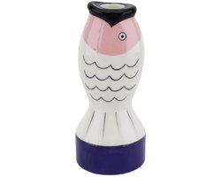 Housevitamin Kaarshouder- Kandelaar - Vis - Dolomiet - Blauw/Wit/Roze - 7x7x16,5cm