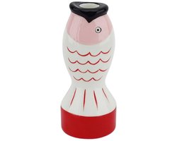 Housevitamin Kaarshouder-Kandelaar - Vis - Dolomiet - Rood/Wit/Roze - 7x7x16,5cm