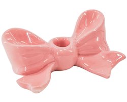 Housevitamin Kandelaar- Kaarshouder Strik- Keramiek- Roze - 18x9x7 cm