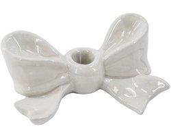 Housevitamin Kandelaar- Kaarshouder Strik- Keramiek- Wit- 18x9x7 cm