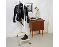 Housevitamin -Kledingrek - Metaal - Op Wieltjes - Beige - 80x40x155cm - Beige Kleurrijke Woonaccessoires
