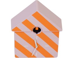 Housevitamin- Klok- Wandklok Koekoeksklok - Gestreept Patroon-Oranje/ Roze - 24x27x9cm
