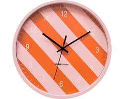 Housevitamin- Klok - Wandklok - Streep Patroon - Oranje/Roze - 34x4x34cm