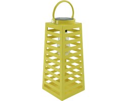 Housevitamin - Lantaarn - Windlicht - Solar - Metaal - Geel - 14x14x32,5cm - Sfeervolle Verlichting voor Buiten