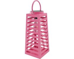 Housevitamin - Lantaarn - Windlicht - Solar - Metaal - Roze - 14x14x32,5cm - Sfeervolle Verlichting voor Buiten
