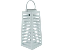 Housevitamin - Lantaarn - Windlicht - Solar - Metaal - Wit - 14x14x32,5cm - Sfeervolle Verlichting voor Buiten