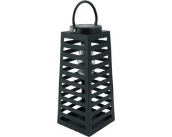 Housevitamin - Lantaarn - Windlicht - Solar - Metaal - Zwart - 14x14x32,5cm - Sfeervolle Verlichting voor Buiten