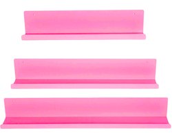 Housevitamin Metalen Wandplanken – Set van 3 – Fluor Roze – Wanddecoratie & Opbergruimte – 40 / 50 / 60 cm