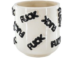 Housevitamin Plantenpot – ‘F*CK’ Design – Keramiek – Zwart/Wit – 11x11x11,5 cm – Waterdichte Pot – Eyecatcher voor Interieur