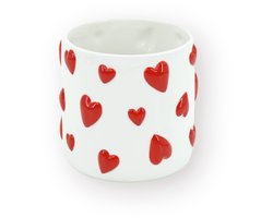 Housevitamin Plantenpot Hartjes – Dolomiet – Wit met Rode Hartjes – 12,5x12,5x13 cm – Waterdicht – Design Bloempot – Decoratieve Eyecatcher