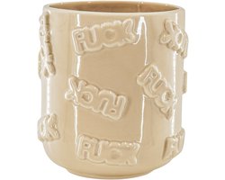 Housevitamin Pot - Planten Pot 'FUCK' - Keramiek - Beige -17,5x17,5x17,5cm