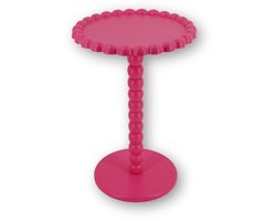 Housevitamin Ronde Bijzettafel Ø38 cm – Roze – Bolletjesrand & Bolletjespoot – MDF – Hoogte 55 cm – Design Bijzettafel – Plantentafel – Decoratief Tafeltje