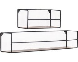 Housevitamin Set Van 2 Metalen Wand Planken Zwart - 40x16/80x16cm - Modern Muurdecor - Decoratief Ophangsysteem Voor Thuis