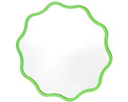 Housevitamin- Spiegel - Make up Spiegel- Golvend Rond - Metaal - Fluor Groen - 25x1x25cm