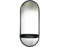 Housevitamin Spiegel - Wandspiegel met Plank - Metaal - Zwart - 30x15x70cm