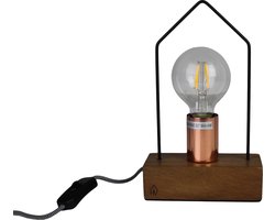 Housevitamin tafellamp - houten / koperen lamp huis - 25cm