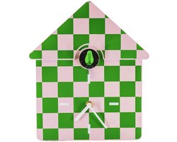 Housevitamin – Unieke Koekoeksklok Geblokt Groen/Roze – Wandklok & Kastklok – Modern – Zowel Ophangen als Neerzetten – 24×27×9 cm – Geschenk van het Jaar 2025!