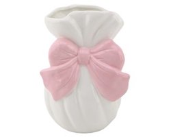 Housevitamin Vaasje - Met Strik - Keramiek - 11x10x16cm - Wit/ Roze