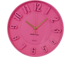Housevitamin Wandklok – Fluor Roze – 30x30x4 cm – Rond – Met 3D Cijfers