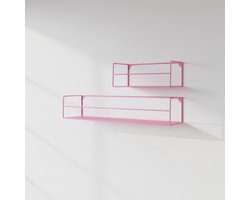 Housevitamin Wandplanken – Set van 2 – Metaal – Fluor Roze – 40x14x16 cm & 80x14x16 cm – Industrieel & Modern – Wanddecoratie Plankenset