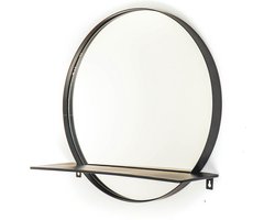 Housevitamin Wandspiegel met Plank – Rond – Metaal – Zwart – Ø40 cm – Modern & Functioneel