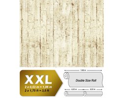 Hout behang EDEM 81108BR07 vliesbehang hardvinyl warmdruk in reliëf licht gestructureerd in shabby chic stijl mat crème beige bruin 10,65 m2