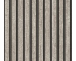 Hout behang Profhome 391092-GU vliesbehang hardvinyl warmdruk in reliëf gestructureerd in hout look mat grijs zwart 5,33 m2