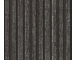 Hout behang Profhome 391094-GU vliesbehang hardvinyl warmdruk in reliëf gestructureerd in hout look mat antraciet grijs zwart 5,33 m2
