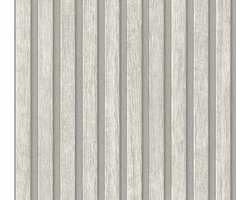 Hout behang Profhome 391095-GU vliesbehang hardvinyl warmdruk in reliëf gestructureerd in hout look mat grijs lichtgrijs 5,33 m2