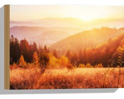Hout - De Zon boven een Berglandschap - 40x30 cm - 9 mm dik - Foto op Hout (Met Ophangsysteem)