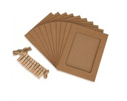 Hout kleur fotolijst set met clips en touw – DIY foto slinger – 10 papieren fotolijsten met knijpers – hangende foto display voor wand decoratie thuis kantoor klaslokaal