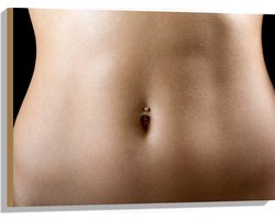 Hout - Navelpiercing in Buik met Smalle Taille - 80x60 cm - 9 mm dik - Foto op Hout (Met Ophangsysteem)