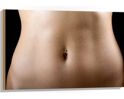 Hout - Navelpiercing in Buik met Smalle Taille - 90x60 cm - 9 mm dik - Foto op Hout (Met Ophangsysteem)