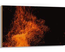 Hout - Oranje Spetters van Vuurkorf - 105x70 cm - 9 mm dik - Foto op Hout (Met Ophangsysteem)