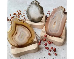 Hout schijf standaard/waxinelichthouder 10x7cm