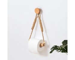 Hout & touw wand toiletpapier houder, rustiek weefsel rollen papier houder wand gemonteerd, nautische rattan badkamer accessoires met zelfklevende naadloze schroef