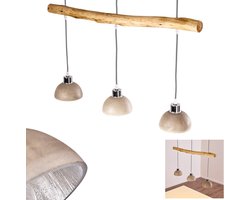 Hout/Beton Hanglamp met 3 Lichten - Max Hoogte 170 cm, E27 Fitting