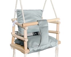 Houten 3 in 1 Meegroeischommel met Kussen – Licht Grijs – schommelstoel baby – schommelstoel – schommels Kinder Schommel