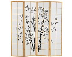 Houten 4 Paneel Scheidingswand van Bamboe en Shoji Papier - Vouwscherm voor Binnengebruik