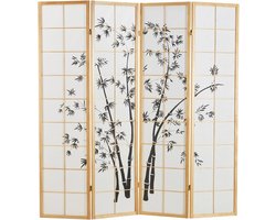 Houten 4 Paneel Scheidingswand van Bamboe en Shoji Papier - Vouwscherm voor Binnengebruik