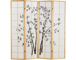 Houten 4 Paneel Scheidingswand van Bamboe en Shoji Papier - Vouwscherm voor Binnengebruik