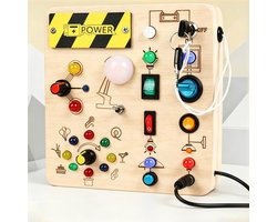 Houten Activiteitenbord Met Led-verlichting – Montessori-speelgoed Met Schakelaars Voor Peuters – Zintuiglijk Interactief Bord Met Sleutels En Stekkers – Voor Het Trainen Van Fijne Motoriek En Hand-oogcoördinatie – Educatief Reisgeschenk