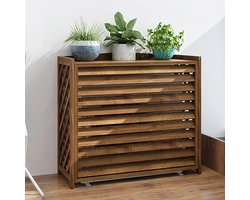 Houten Airco Omkasting - Buitenunit Bescherming - Tuin Decoratie - Massief Hout Carbonisatie - 86x35x80cm - Bruin