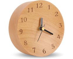 Houten analoge bureauklok, 4,7 inch ronde decoratieve bureauklok, moderne bureau- en plankklok, stille, niet-tikkende, op batterijen werkende tafelklok, schoorsteenklok voor kantoor, woonkamer, slaapkamer