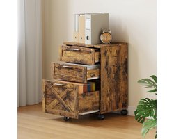 Houten archiefkast met 3 afsluitbare laden, verrijdbare archiefkast voor onder het bureau met wieltjes, stevige opbergkast voor Letter/Legal/A4-formaat, verrijdbare printertafel, bruin